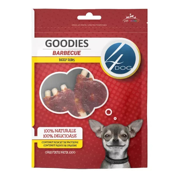 Recompense pentru câini 4DOG Goodies Barbecue Coaste de vită, 100g