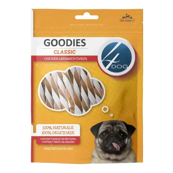 Recompense pentru câini 4Dog Goodies Twists de pui 100g