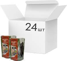 „Leopold pate de vită pentru pisici – păstră în plic de 100 g, cu minimum 59 % carne și organe de vită, cereale și legume, fără soia, conservanți, arome sau coloranți.”
