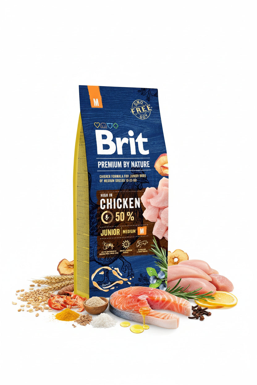 Brit Premium By Nature Junior M 15kg hrană câini juniori