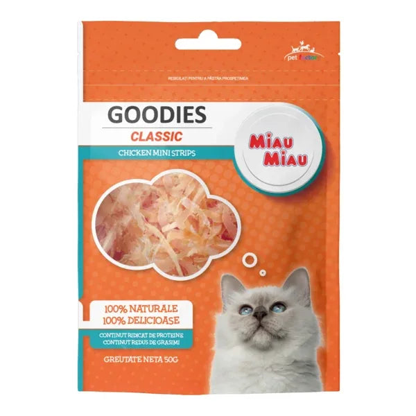 Recompense pentru pisici Miau Miau Goodies Classic Chicken Mini Strip, 50g