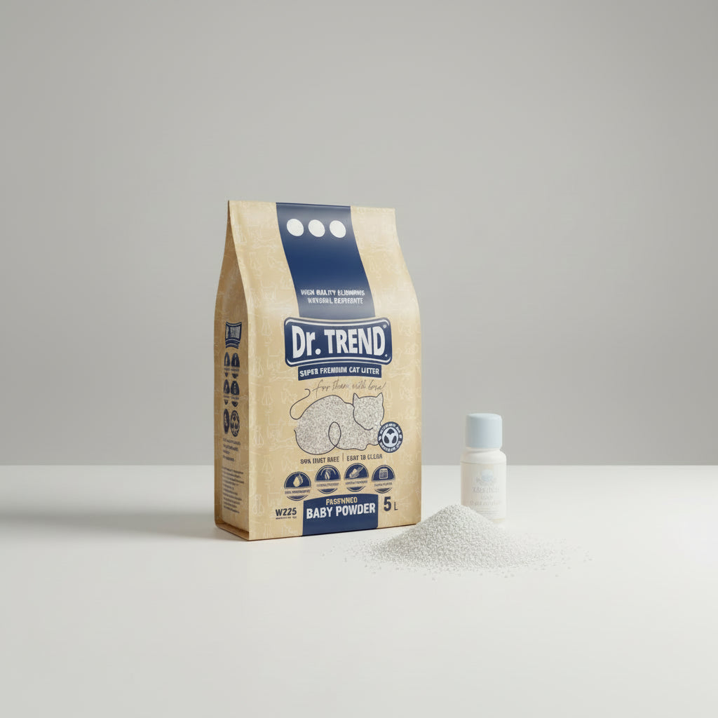 Așternut bentonitic Dr.Trend, cu aromă de "pudră pentru copii", 5L/4.3kg