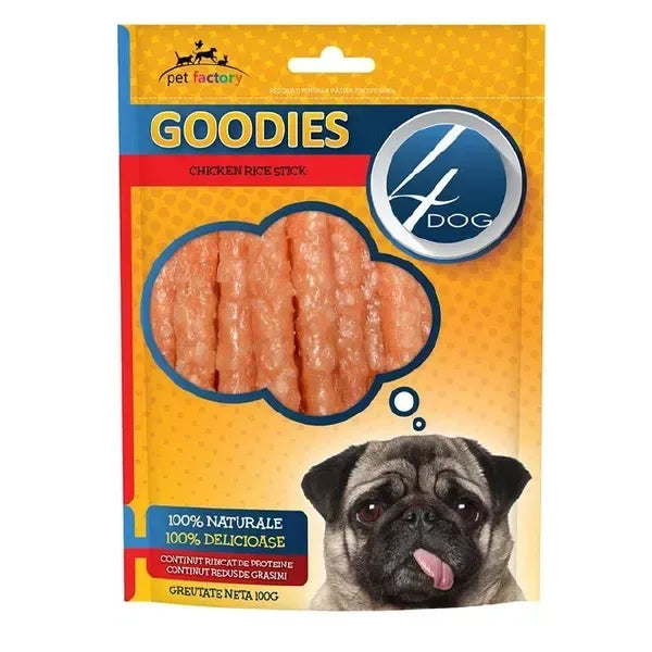 Recompense pentru câini 4Dog Goodies Bețe de pui cu orez 100g