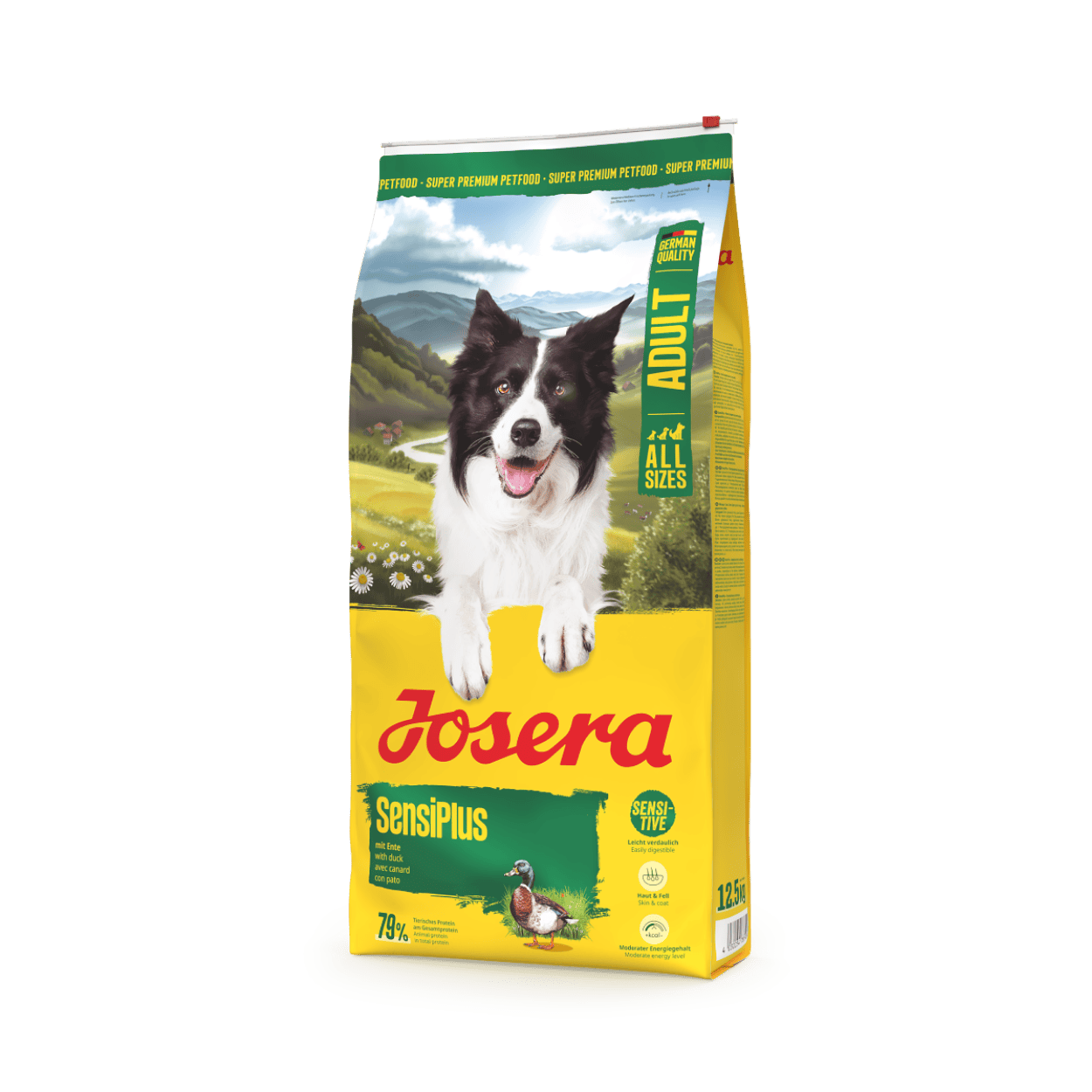 hrană pentru câini sensibili JOSERA SensiPlus” și „JOSERA SensiPlus 12,5 kg cu rață și orez pentru câini adulți.