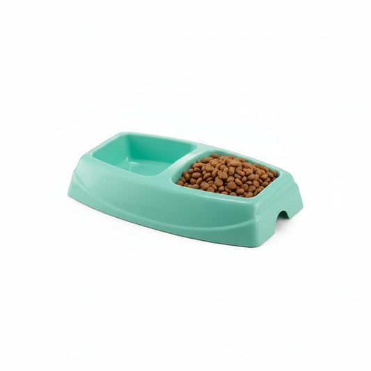 Bol dublu pentru câini mici și pisici 4Dog, Verde, 2x0.40L