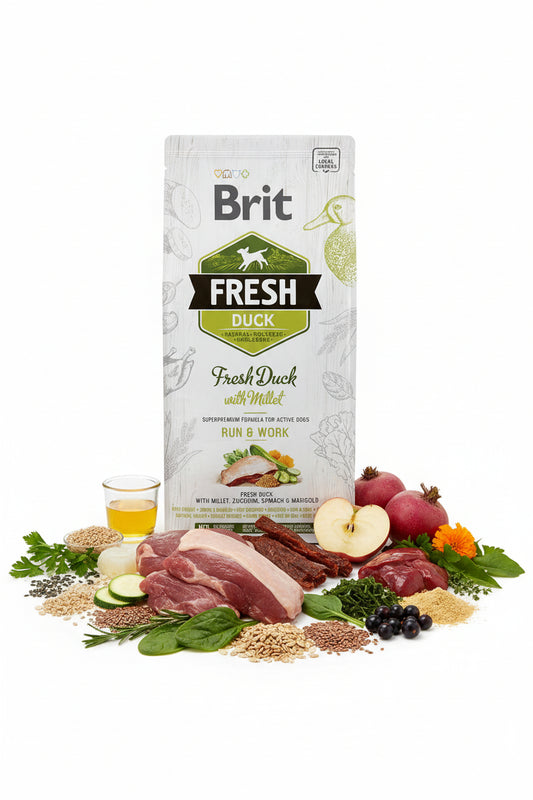 Hrana uscata pentru caini Brit Fresh Run & Work cu rata 12kg