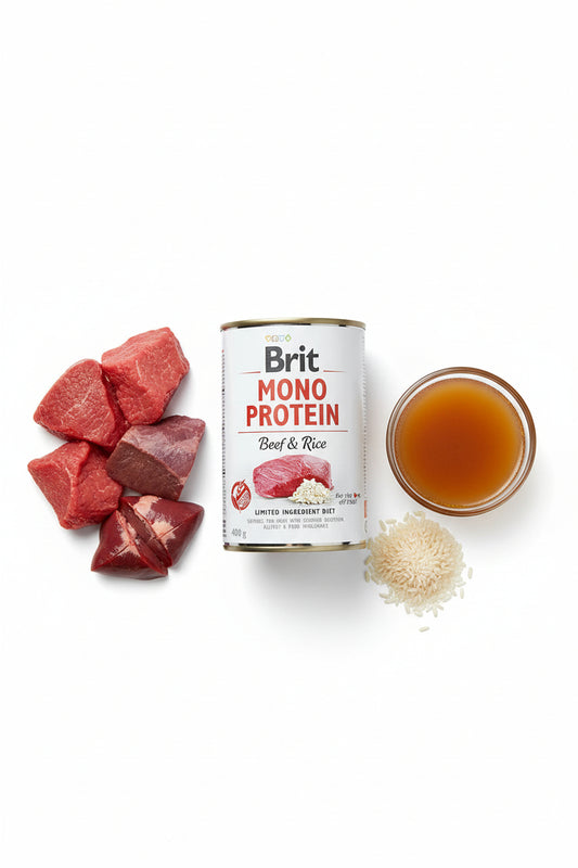 Hrana umeda pentru caini Brit Mono Protein Beef & Rice 400g