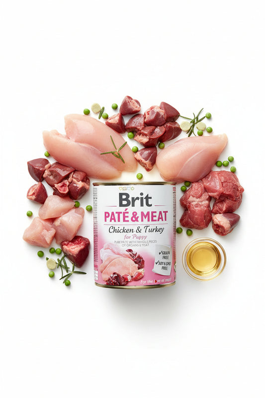 Hrana umeda pentru caini Brit Pate & Meat Chicken & Turkey 800g