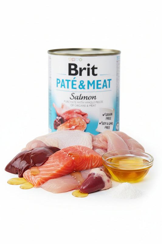 Hrana umeda pentru caini Brit Pate & Meat Salmon 800g