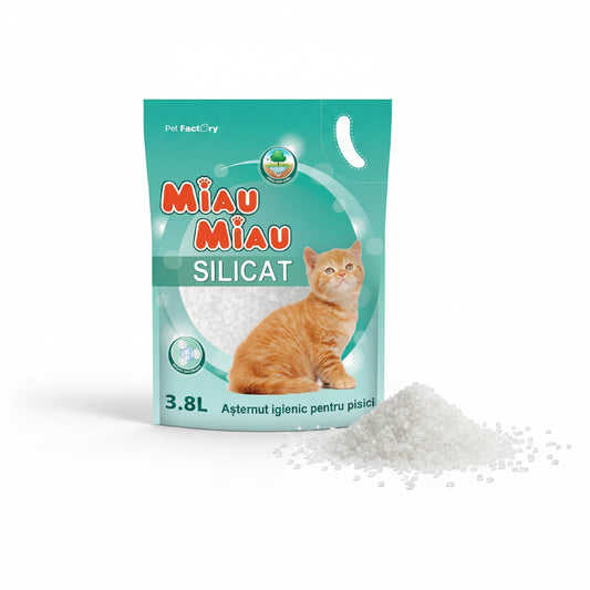 Așternut din silicagel MIAU MIAU, fără aromă, 3.8L / 1.6kg