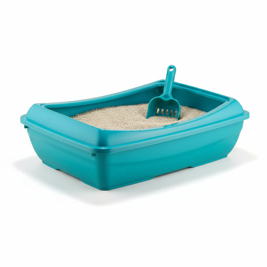 Litieră pentru pisici Miau Miau ramă și lopățică, Plastic, Albastru, 49.5x37.5x15cm
