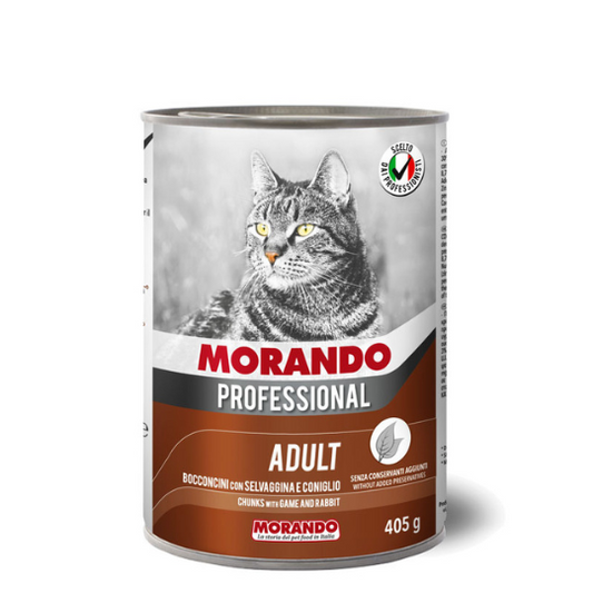 Hrana umeda pentru pisici MORANDO Chunks cu vanat si iepure 405g