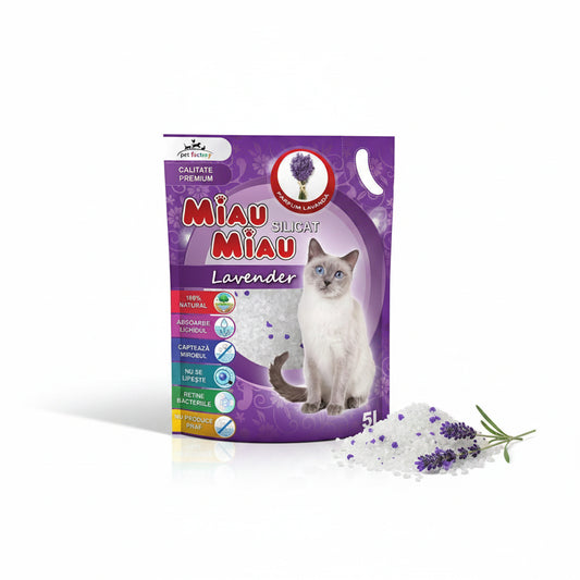 Așternut din silicagel MIAU MIAU, cu aromă de lavandă, 5L / 2.1kg