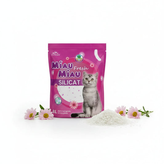 Așternut din silicagel MIAU MIAU, cu aromă florală, 8L / 3.4kg